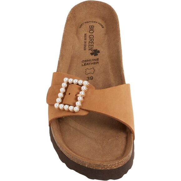NEW BIO GREEN Made in Spain Big Tonal Pearl Buckle Slide Sandals - Suede 253 - Picture 5 of 6